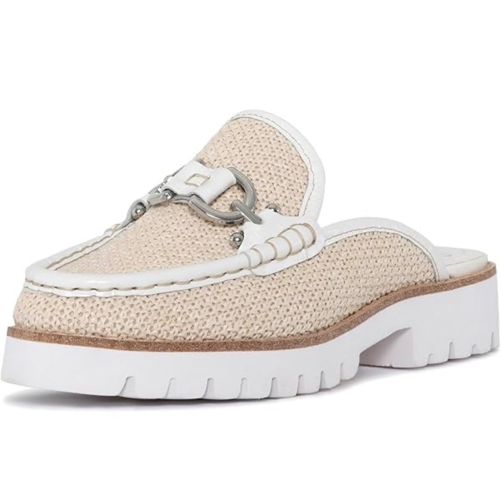 Donald Pliner Hampton-R White Woven Raffia Lug Sole Bit Mule Loafers 7.5M